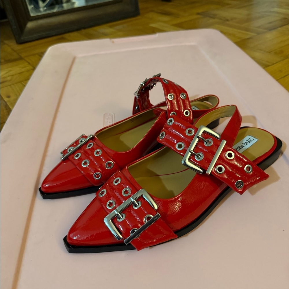 Steve Madden Red Buckled Flats